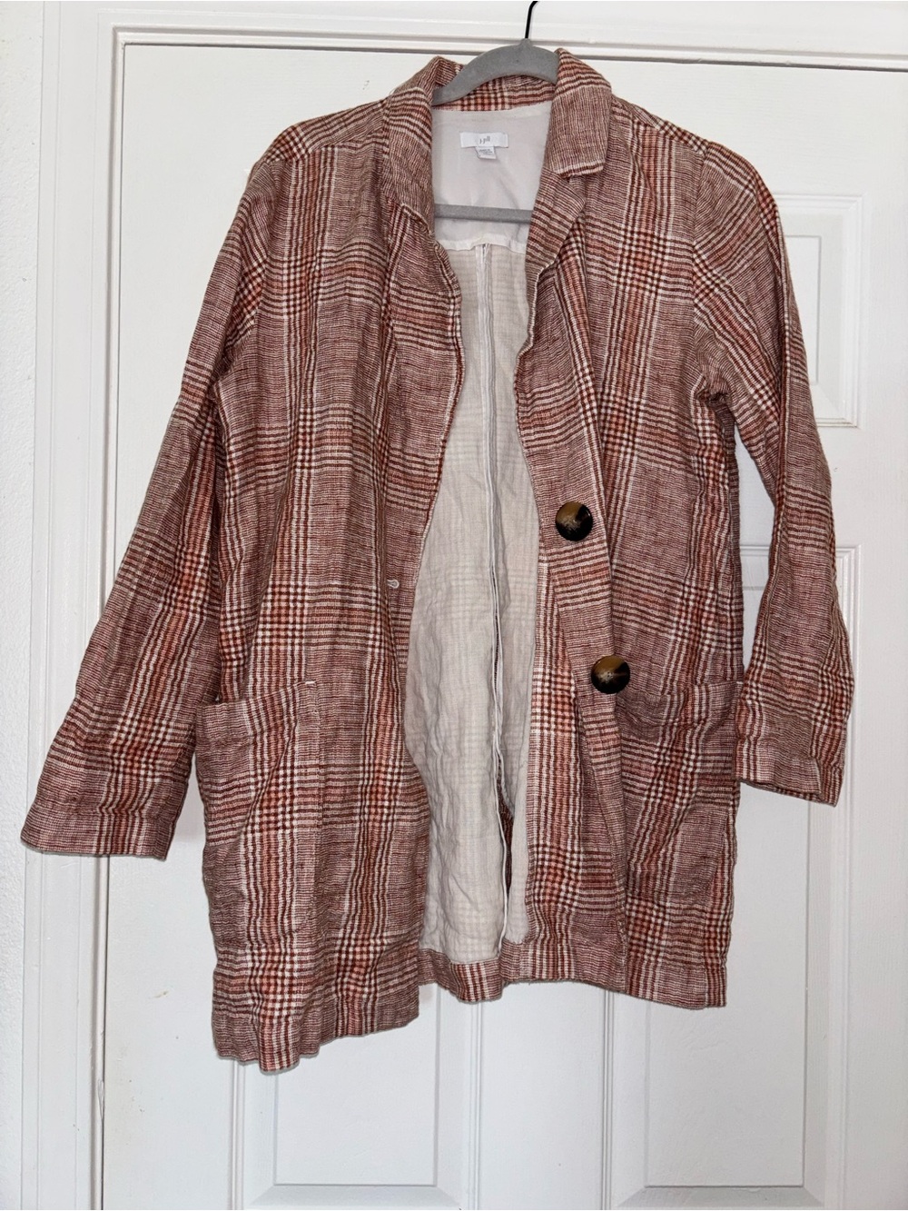 J. Jill Rust Plaid Open-Front Coatigan